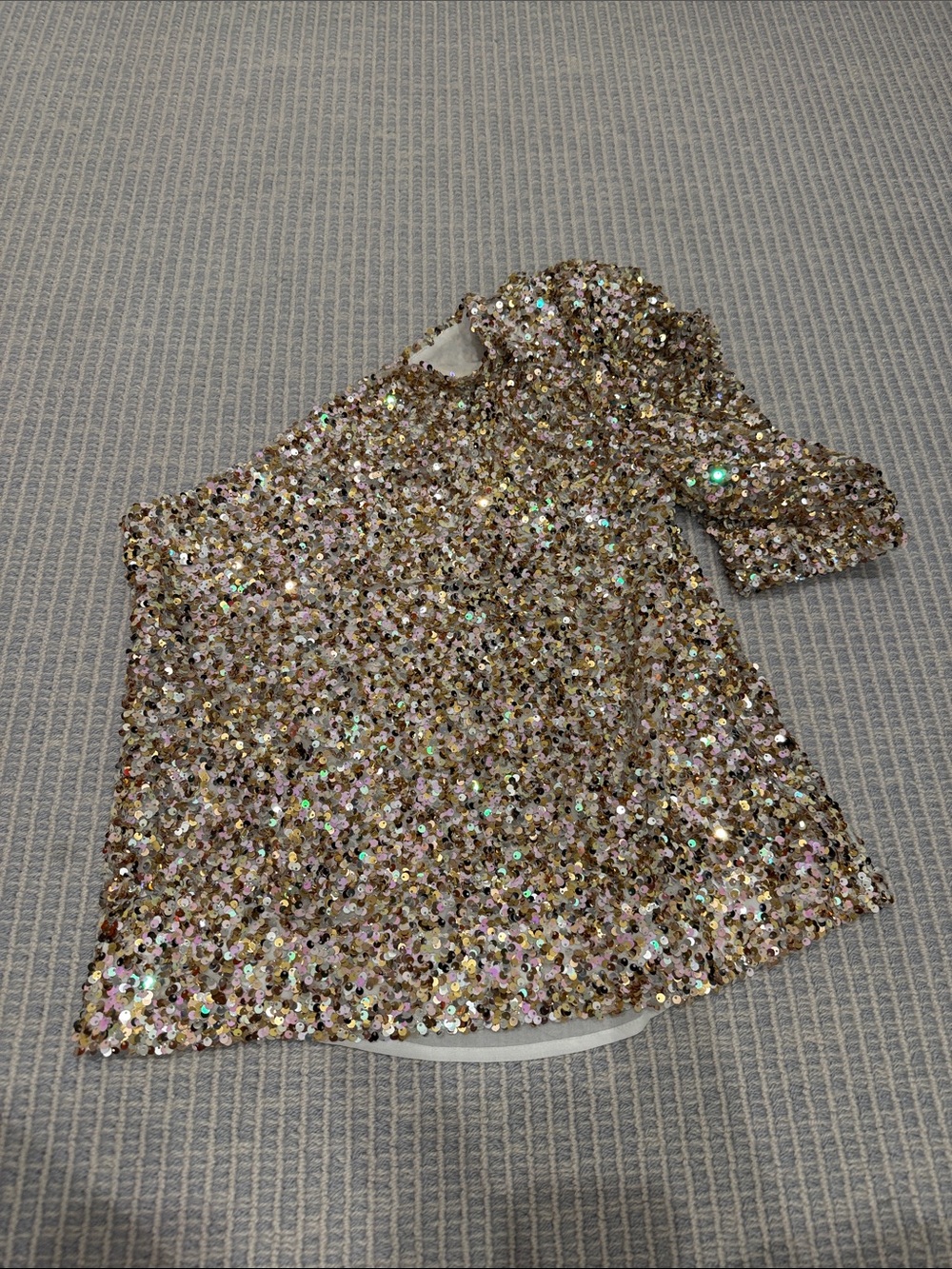 Sabina Musayev Gold Sequin One-Shoulder Short Sleeve Top
